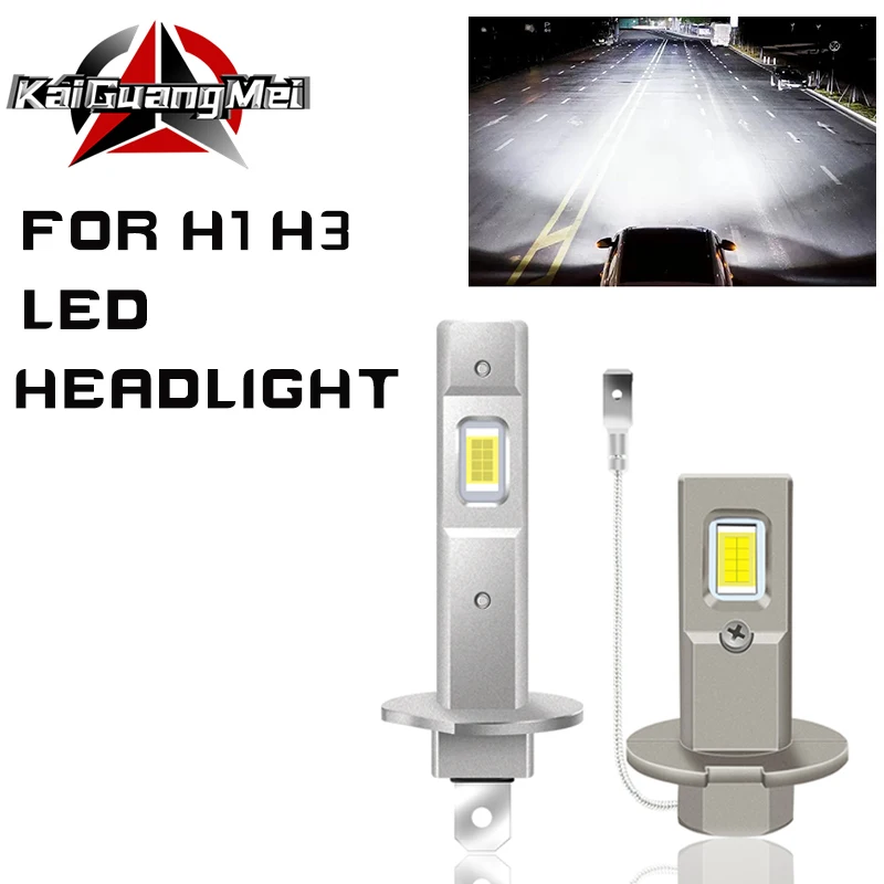 

H1 H3 Car LED Headlight Aluminum Silver High Beam Light 12V 6000LM Automobile Front Fog Lamps Headlamp 6000K White Diode Bulb