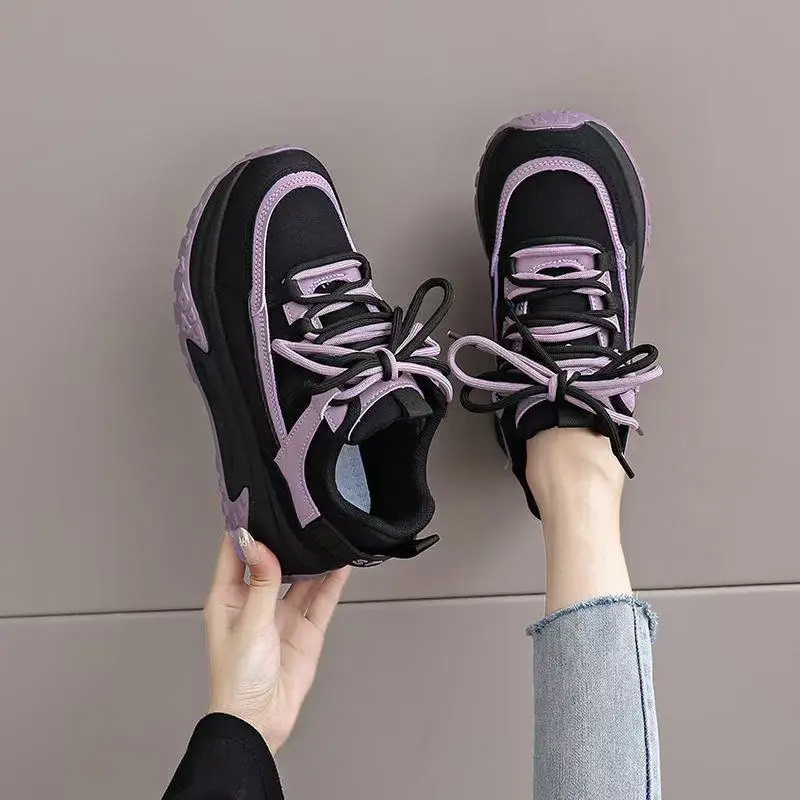 Thick Soled Women's Sneakers with Raised Height Soft Sole Wear-resistant and Anti Slip Fashionable and Casual Women's Shoes