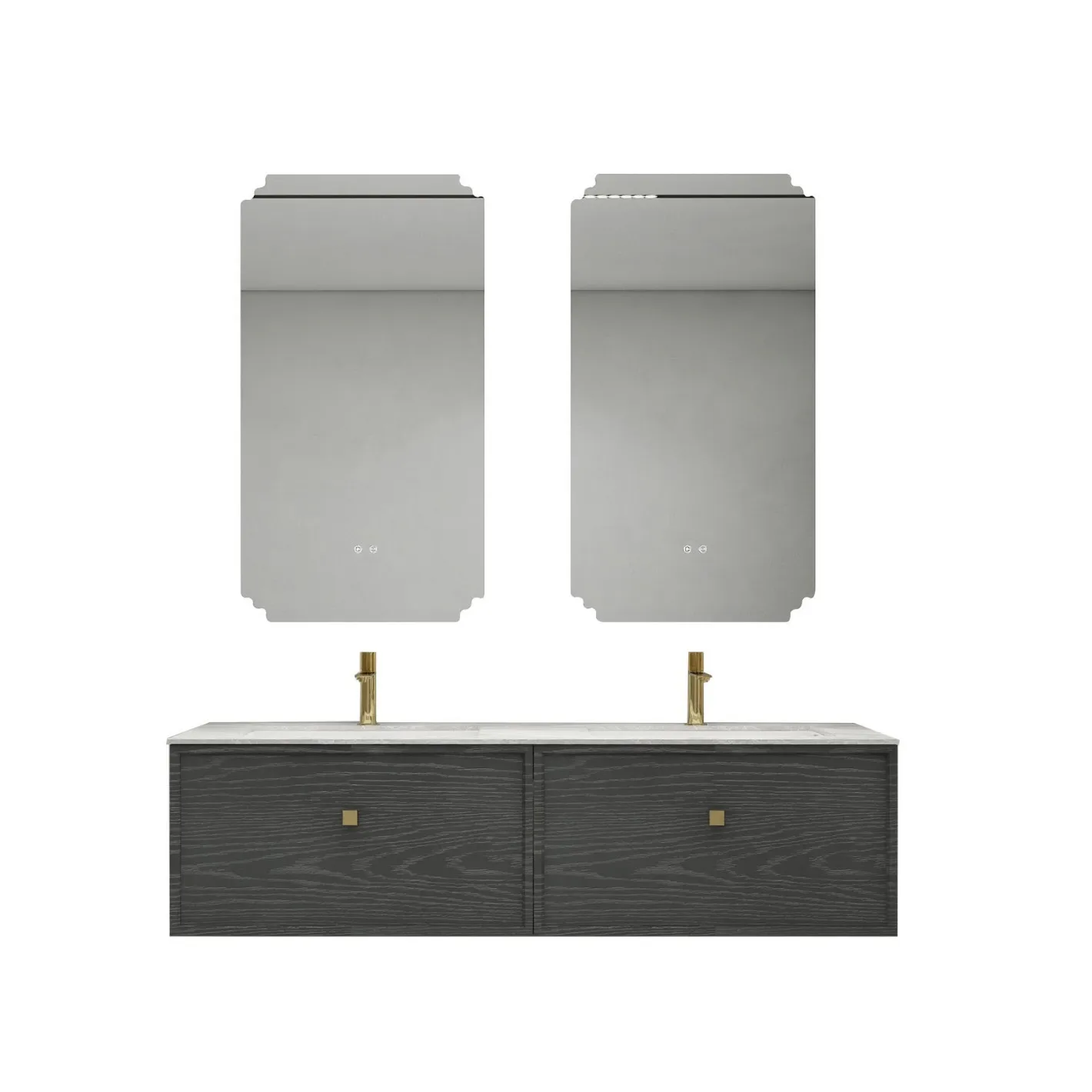 Medieval style small apartment bathroom cabinet combination integrated rock slab countertop washstand storage basin