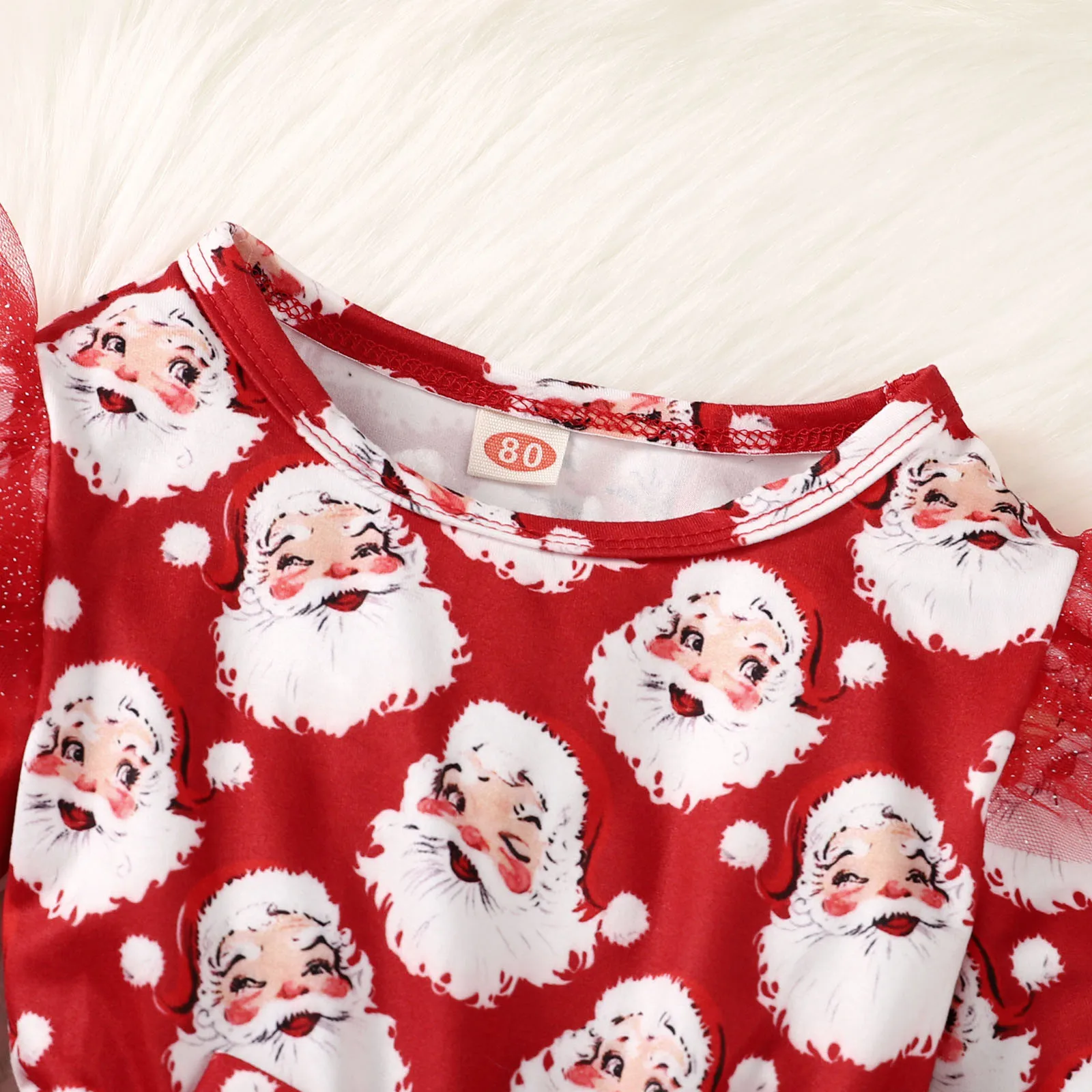 Christmas Infant Girls Dress Autumn Winter Long Sleeve Costumes Santa Prints Tulle Dresses Bow Tie Fluffy Princess Dress 1-6Ys