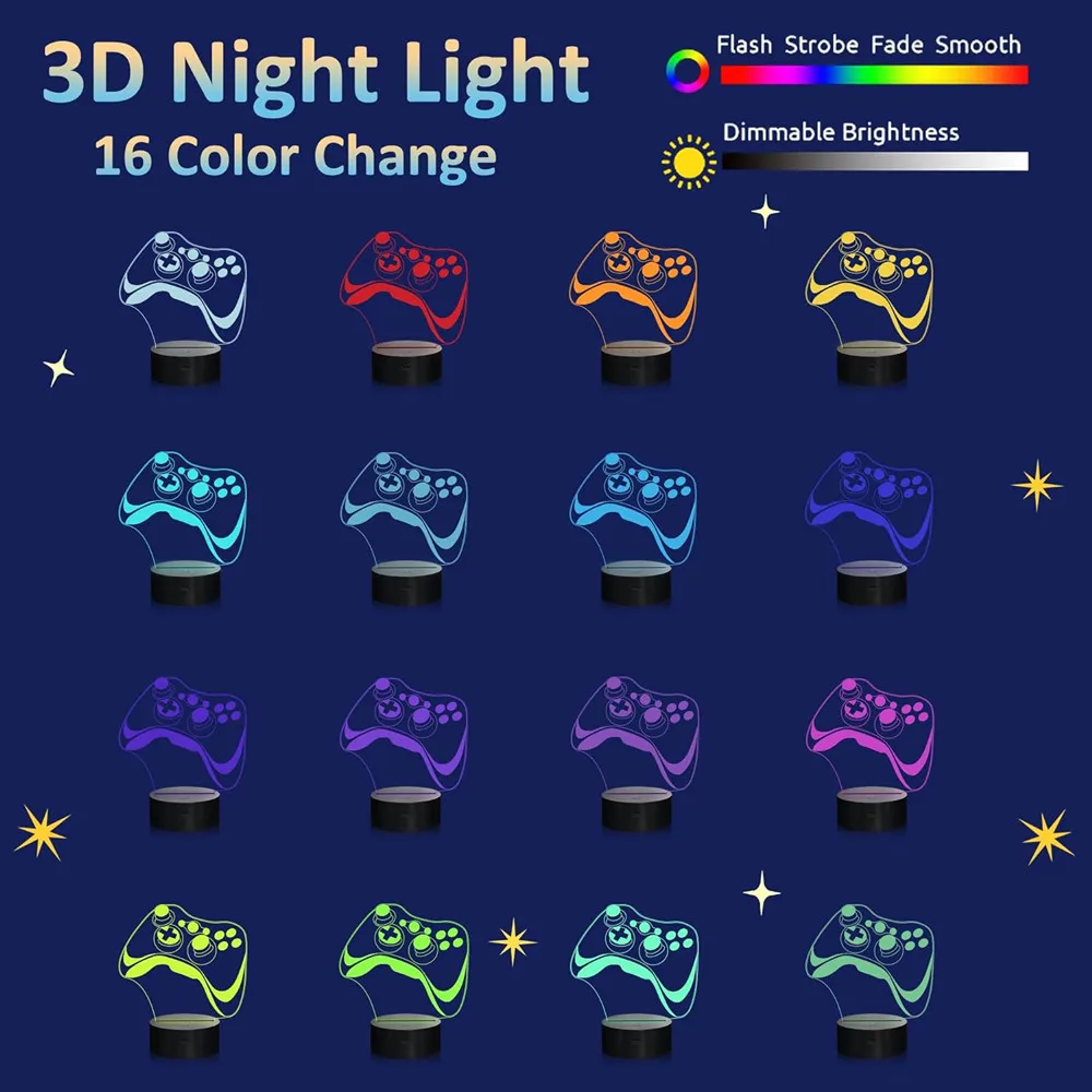 3D LED Night Light for Game Lovers Illusion Lamp with 16 Colour Changes Kids Bedroom Game Decor  Birthday Valentine\'s Day Gift