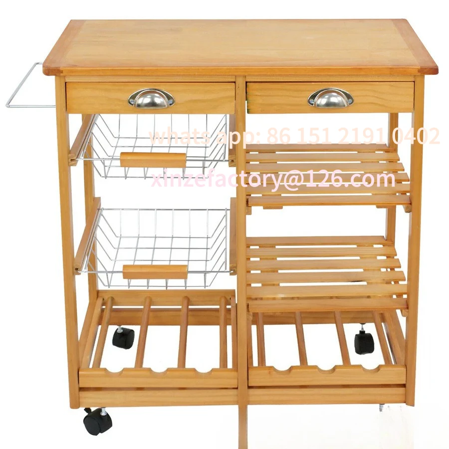 

Customizable New custom, log-colored roller wooden kitchen island cart