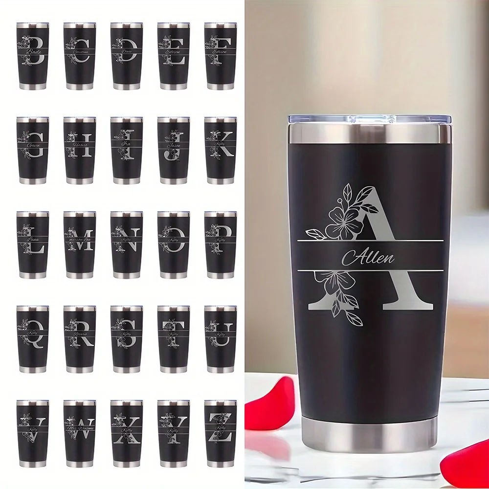 

20oz Custom of Name Stainless Steel Tumbler with Lids, with 26 letters Reusable Water Bottle Travel Mug Thermos Mug Coffee Cup
