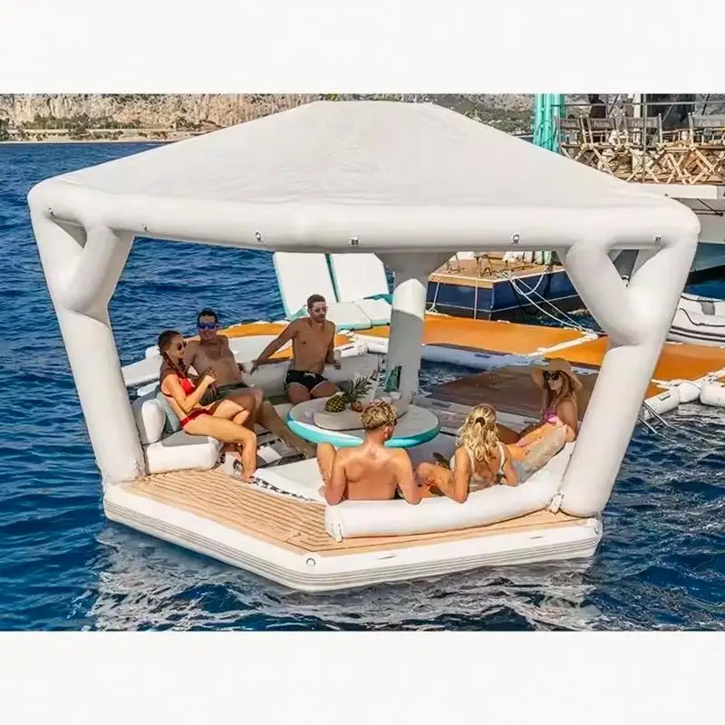 Customized PVC Inflatable Yacht Leisure Floating Platform Island Dock Boat Cabana Inflatable Water Amusement Facilities