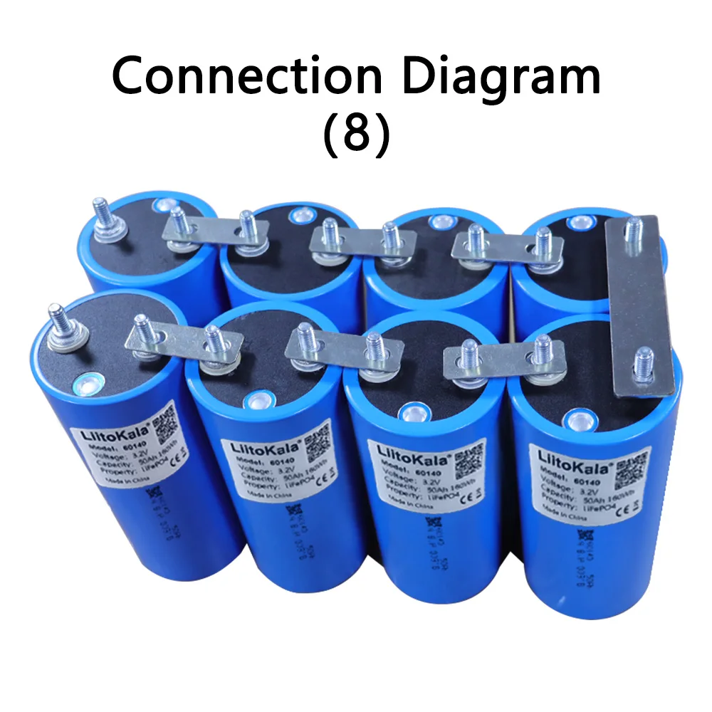 8 pièces LiitoKala 60140 3.2V 50Ah LiFePO4 batterie, plus de 4000 Cycles pour 12V/24V/36V/48V moto/voiture/chariot de Golf/Camping