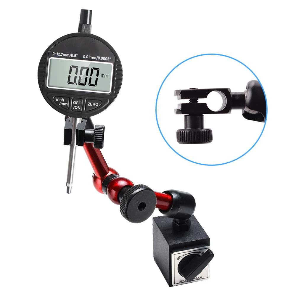 Digital Dial Indicator 0-12.7mm/0.5\'\' 0.01mm with Mini Magnetic Base Holder Adjustable Universal Gauge Caliper Measuring Tools