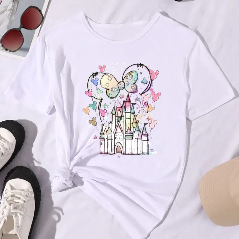 Summer Disney Micky Mouse Dreamy Castle Printed Kid T Shirt New Kawaii Cartoon Cotton Top Children Girl Clothing Baby Casual Tee