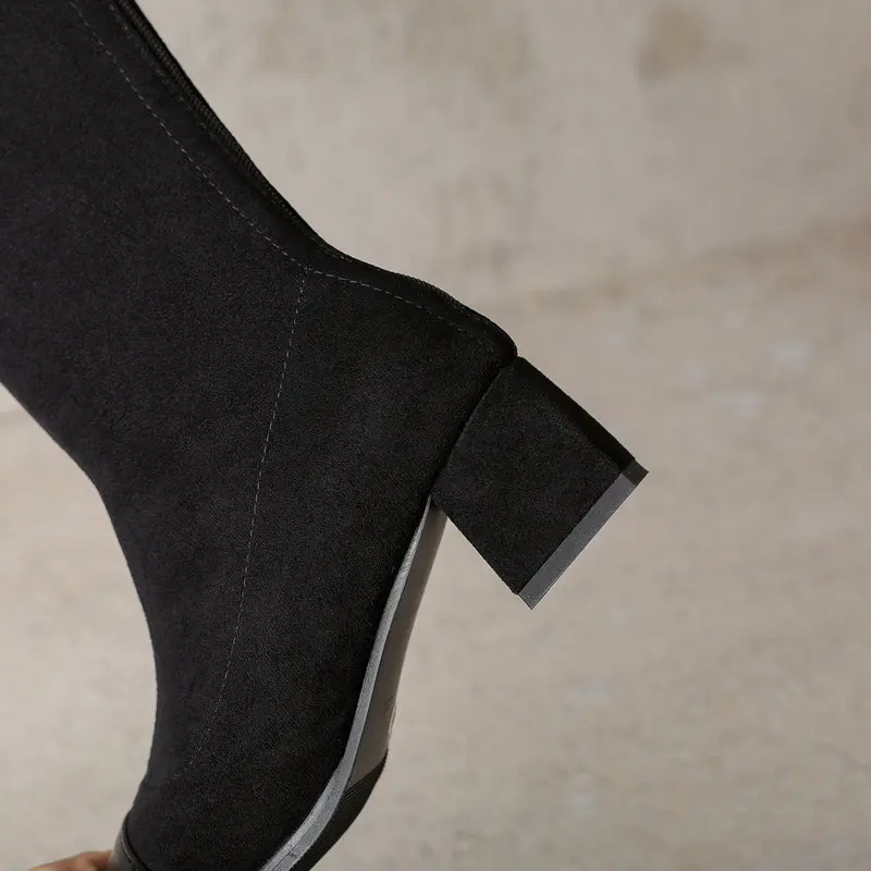 2024 new frosted elastic boots, mid heel round toe women's shoes, sizes 34-42.
