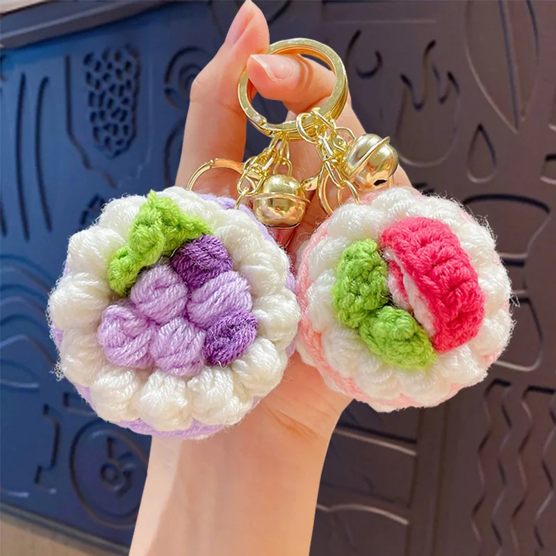 Cute Crochet Cake Pendants Keychain Mini Knitted Strawberry Blueberry Cake Keychain Kawaii Bag Decor Friends Car Key Ring Gift