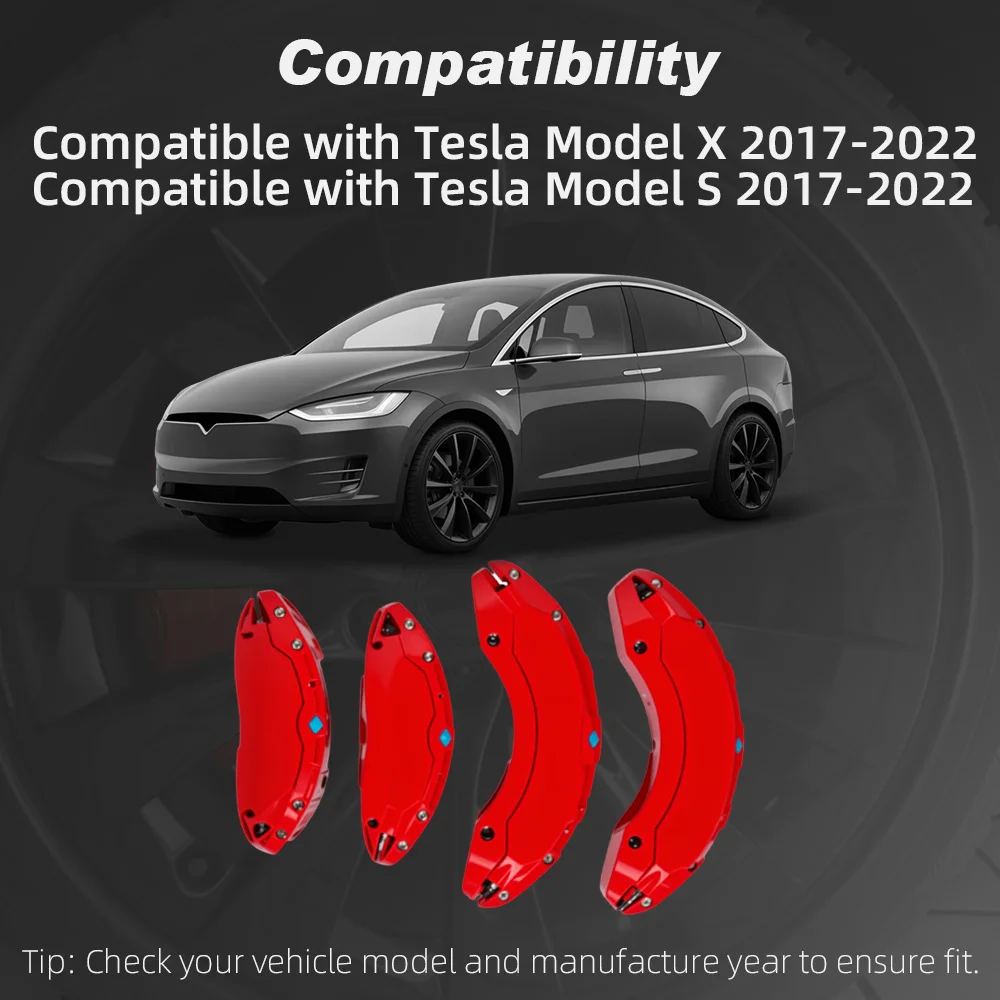 4Pcs Red Caliper Covers For Tesla Model X S 2017-2021 2022 2023 2024 Accessories Front Rear Brake Caliper Covers
