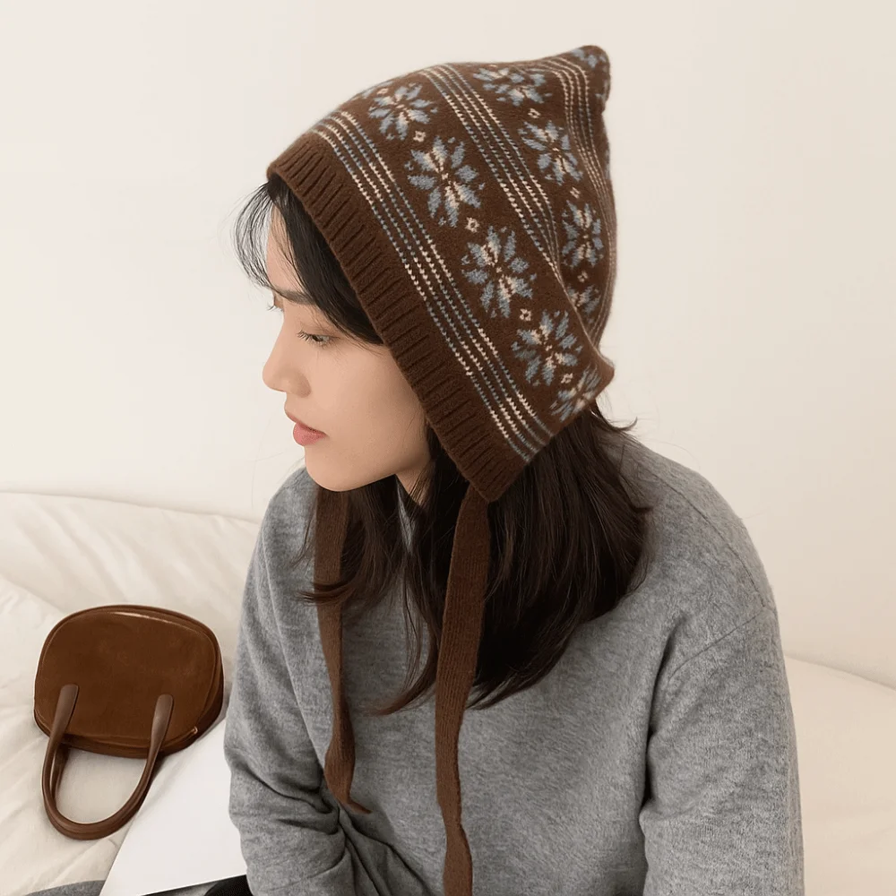 Elegant Bohemian Turban Knitted Triangle Headscarf Vintage Printed Apron Wrap Cummerbund Warm Ethnic Style Waist Band Streetwear view 4