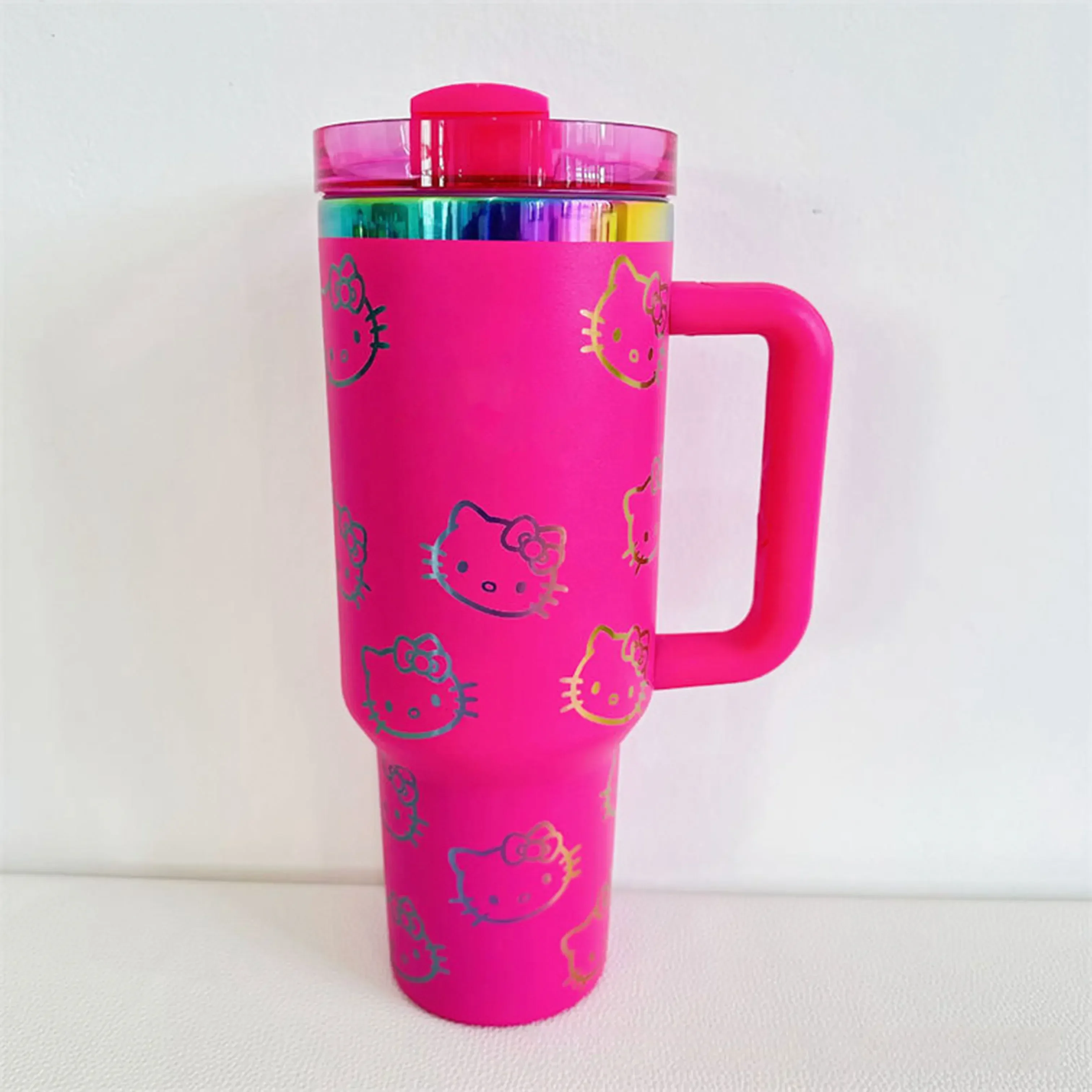 2024 Hello Kitty Handle Straw Lid Stainless Steel 40oz Vacuum Insulated Car Mug Double Wall Thermal Iced Travel Cup