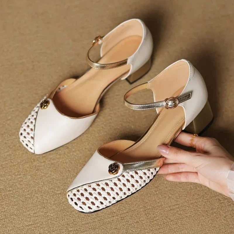 

Женские босоножки на каблуке, элегантная массивная обувь, дизайнерская женская обувь на мелком каблуке, модные туфли-лодочки 2025 года, новое платье, повседневные сандалии De Mujer