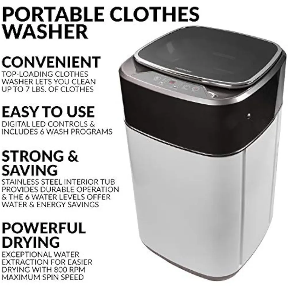 Farberware Professional FCW10BSCWHA 1.0 Cu. Ft. Portable Clothes Washer with 7-lb Load Capacity, Silver & Chrome