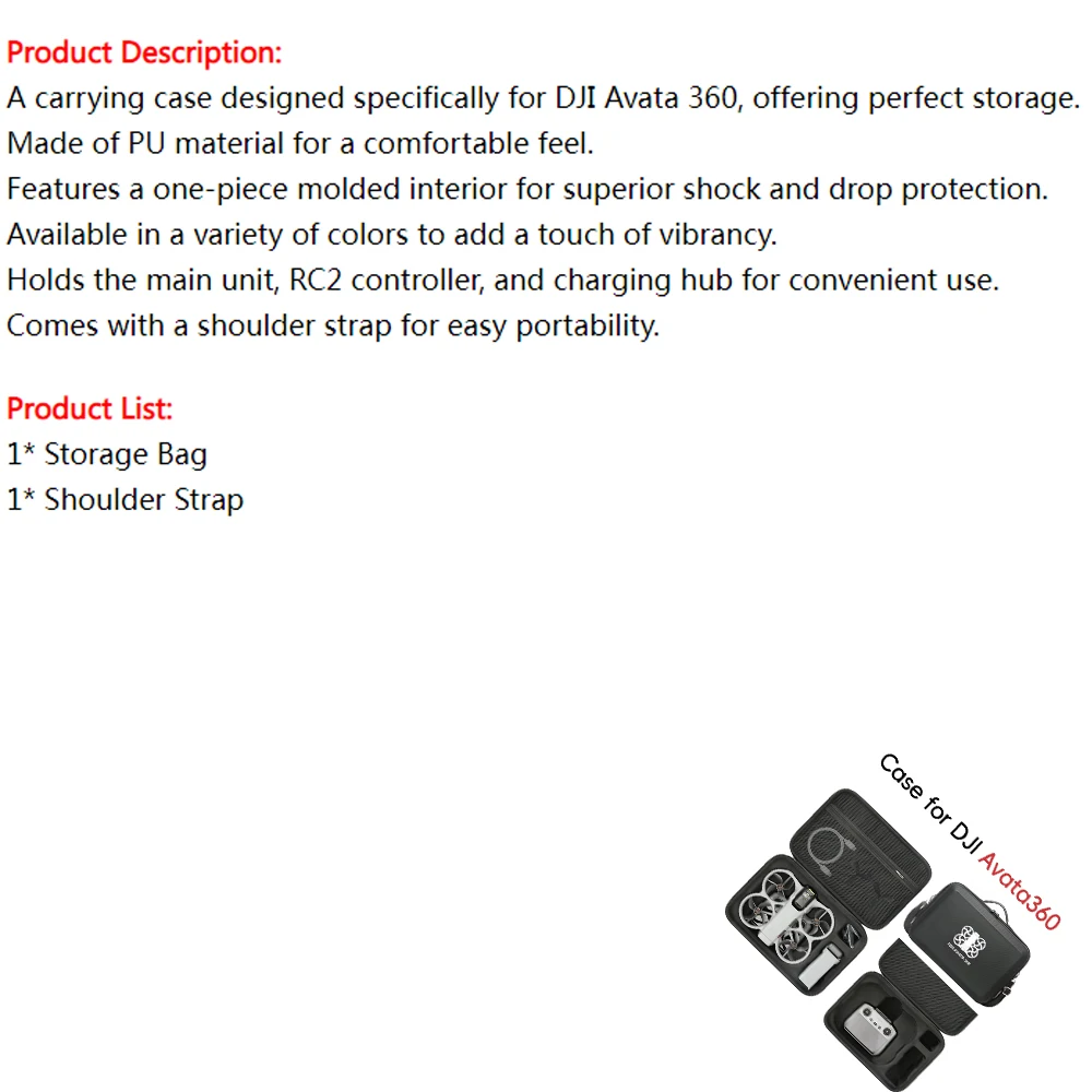 

Carrying Case For DJI Avata 360, Portable PU Storage Travel Shoulder Bag for Avata 360 Drone, RC2 Controller, Charging Hub