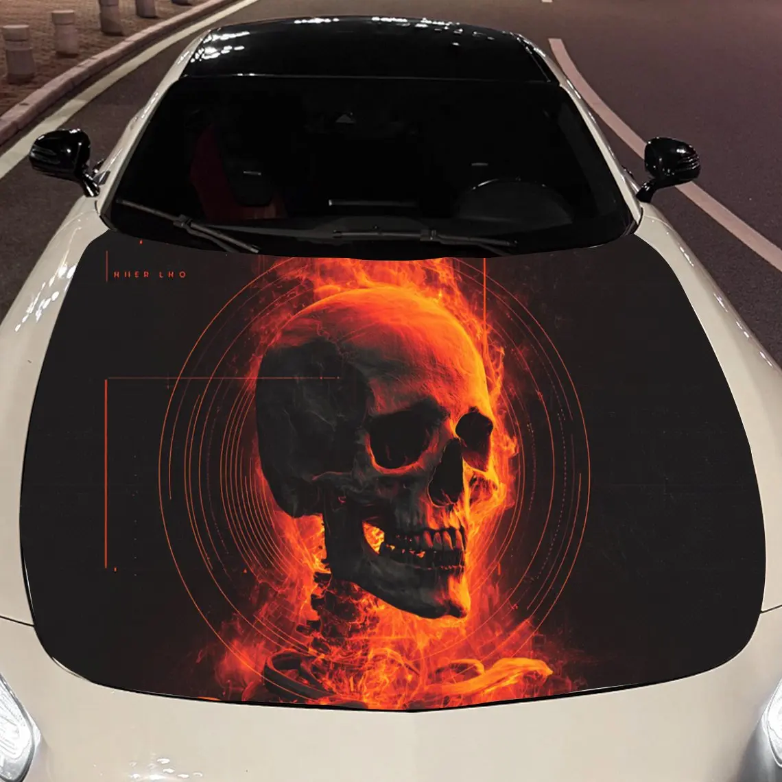 

The Burning Deep Skull Car Hood Vinyl Stickers Car Surface Protection Decal Car Decoration Cover Vinyl Wraps Waterproof Self-adh