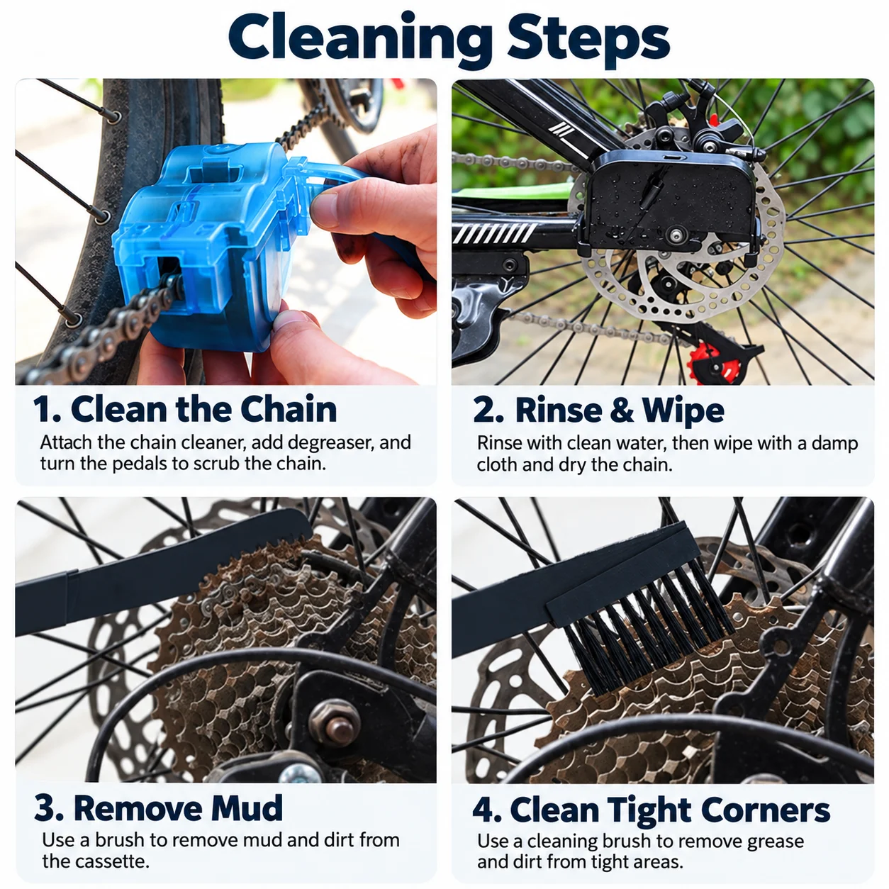 Bike Chain Cleaner Scrubber Tool 4PCS Set Bicycle Gear Cassette Brush Cleaning Kit for MTB Road Cycling Maintenance