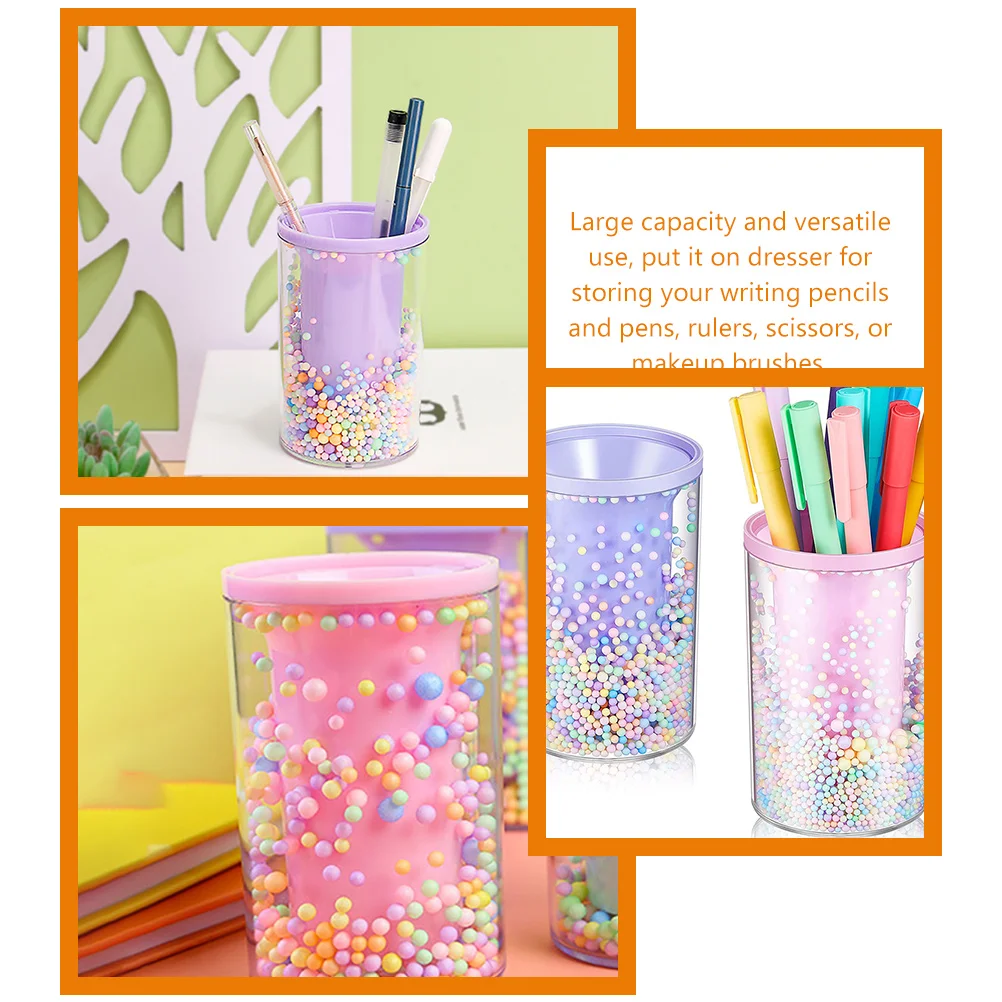 

2pcs Acrylic Pen Holder Creative Desk Organizer Pink Purple Round Storage Pencil Stand Student Supplies Gel Pen Case Bubble