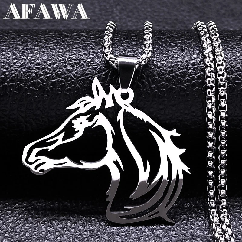 Animal Horse Pendant Necklace for Women Men Stainless Steel Necklace Chain Valentine’s Day Gift Jewelry Collares Accessories