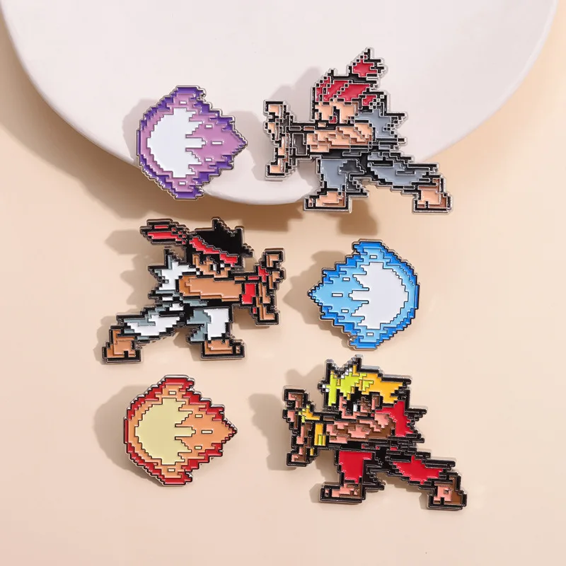 Cross border creative street fighting game peripheral brooch cartoon flame wave fist badge