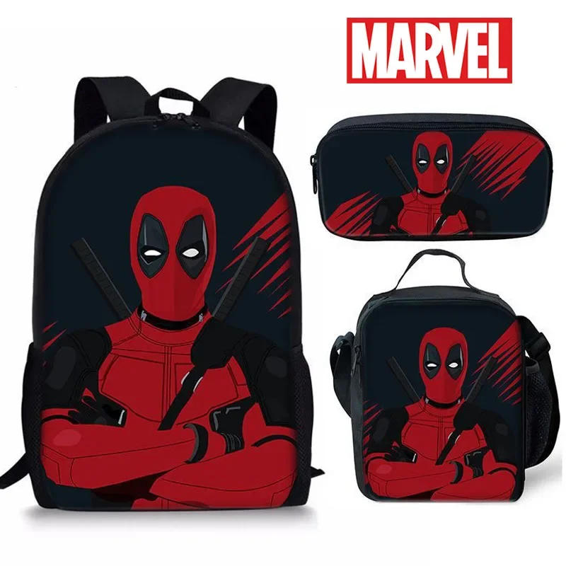 New Marvel Cartoon Deadpool Backpack Student Package Pen Bag for Teenager Primary Children Schoolbag Cute Stationery Gifts