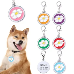 Cute Flower Dog Tag Round Personalized Cat Brand Pet Dog ID Card Custom Name Keychain Anti-lost Dog Accessories Pet Collar