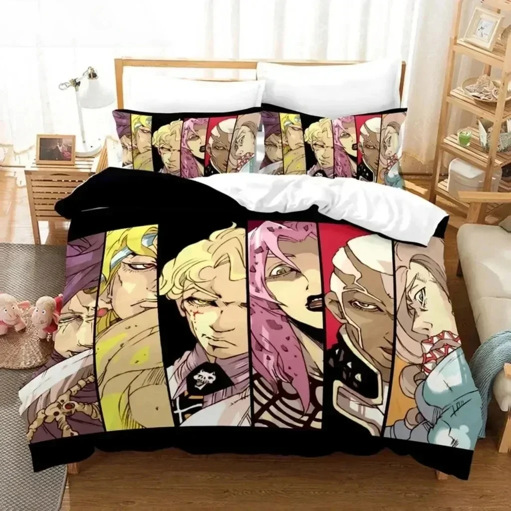 

3D Anime JoJo Bizarre Adventure Jotaro Kujo Bedding Set Printed With Pillowcase Duvet Cover Soft Queen King Size Bedclothes Home