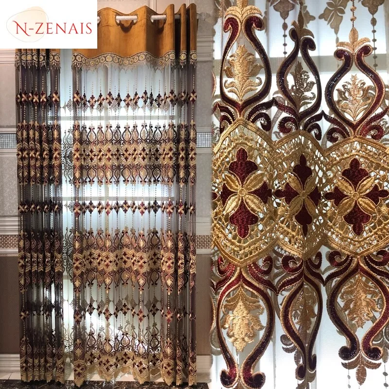 Custom  Size！！European Luxury Style Embroidery Yarn Curtains for Living Dining Room Bedroom Elegant High-end and Atmospheric