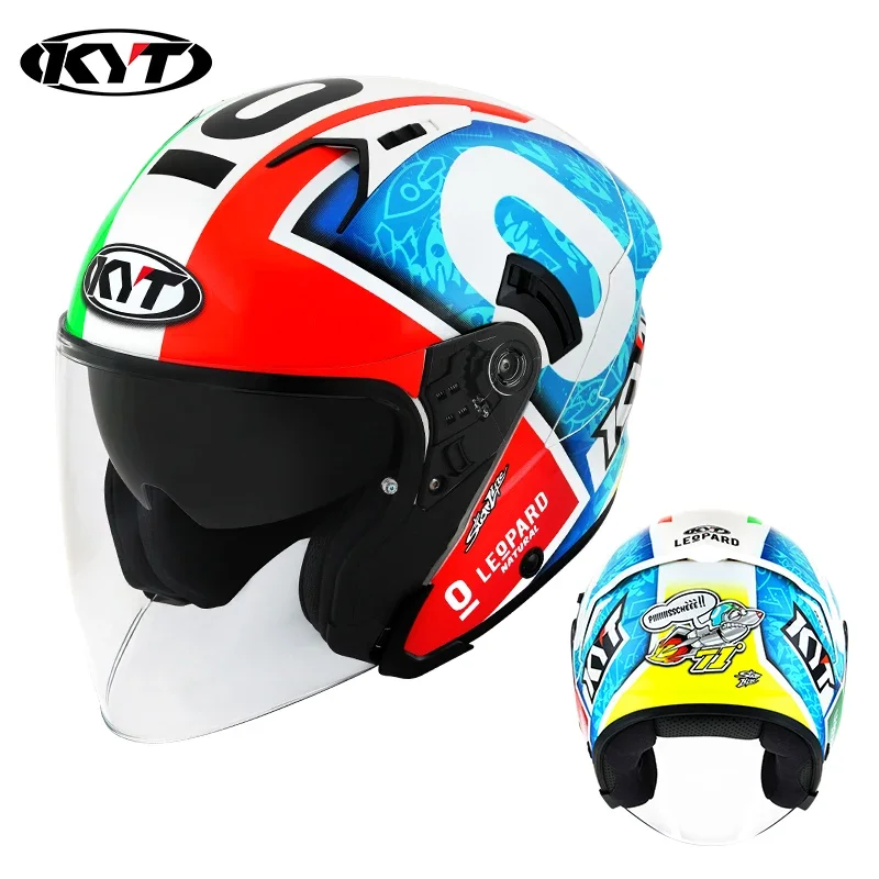 KYT GP Motorcycle Helmet Double Lens Summer 3/4 Open Face Capacete Casco De Moto Anti-glare Breathable Kask Electric Motobike