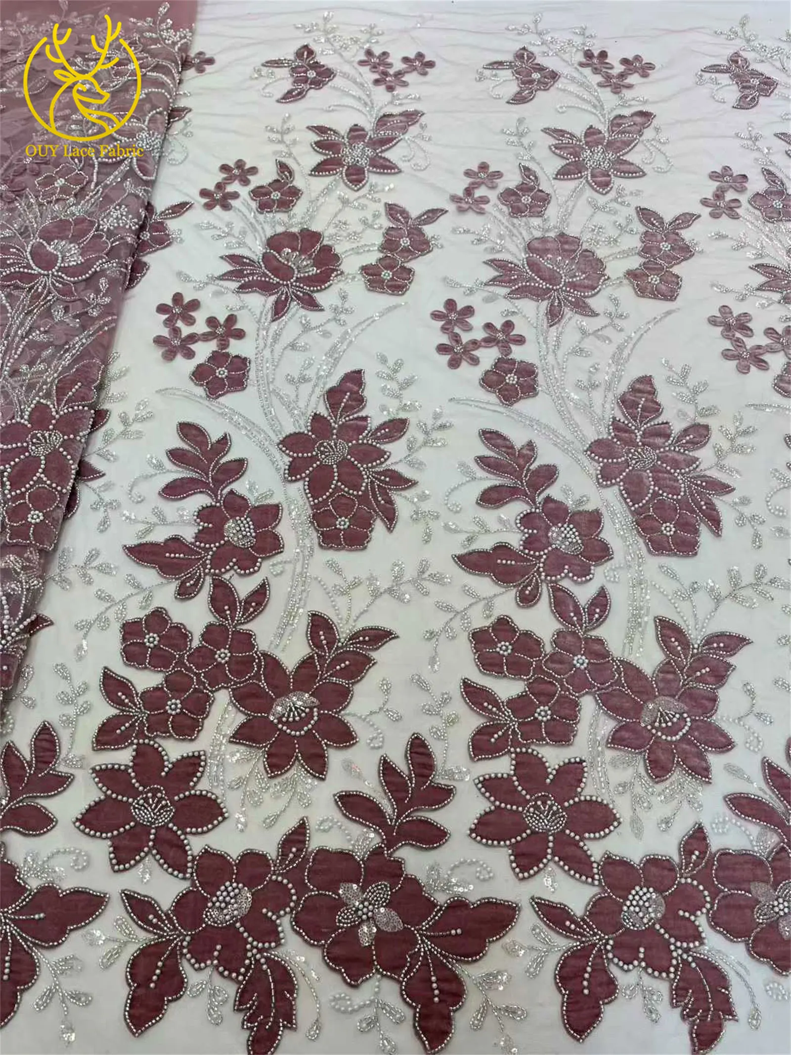 最新の3Dフラワー刺繍ビーズスパンコールアフリカンレース生地2025高品質フレンチナイジェリアチュールレース女性パーティードレス