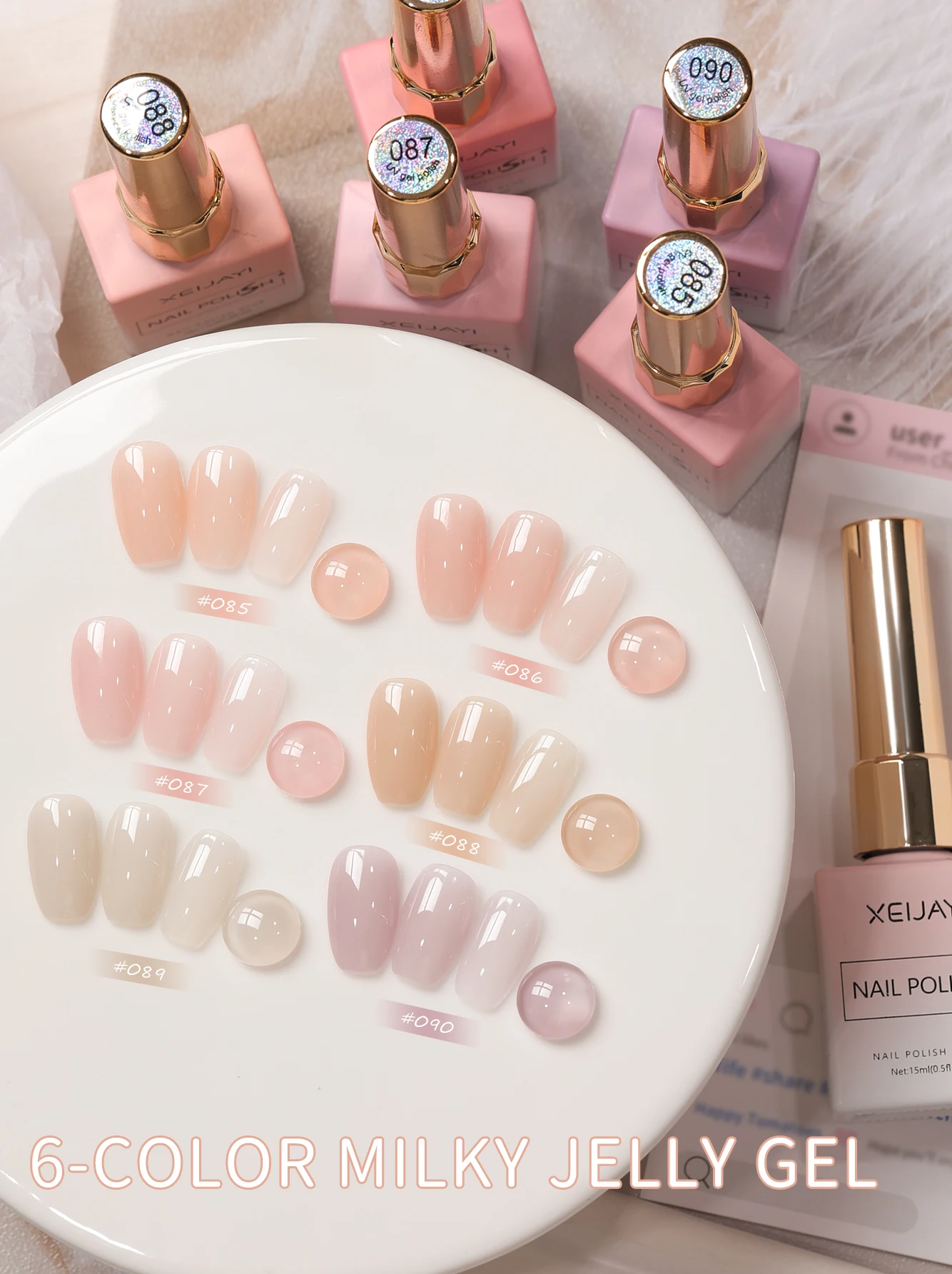 Esmalte de Uñas en Gel Lácteo XEIJAYI Ice Jelly, 6 Colores, Alto Brillo, Larga Duración, Secado con Lámpara UV LED, Ecológico, Sin Alcohol