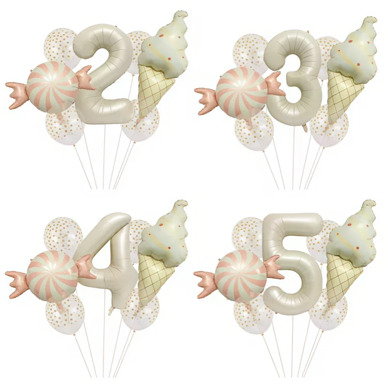7 قطعة/المجموعة 32 بوصة الحليب الأبيض ماتي الحلوى الآيس كريم الألومنيوم فيلم الرقمية 1-9 بالون مجموعة حفلة عيد ميلاد سعيد الديكور الاطفال Bac #1