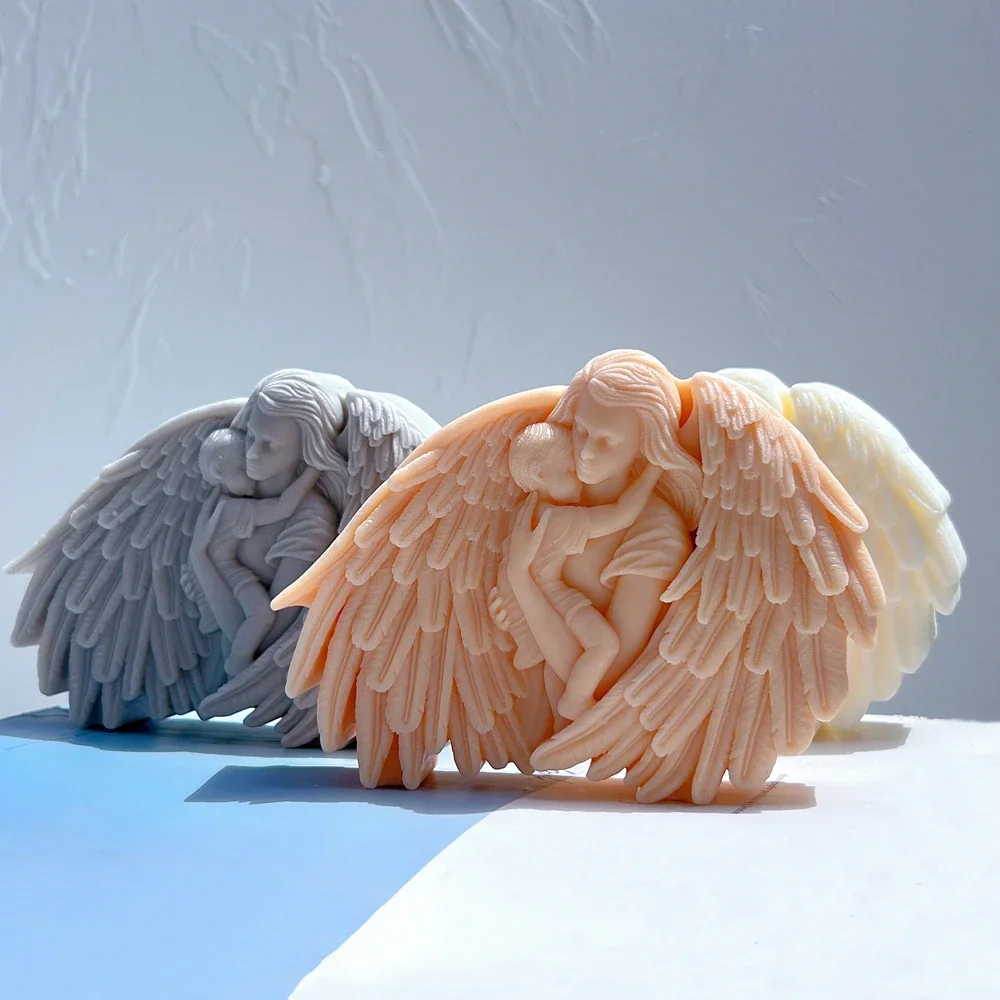 Mother With Baby Statue Candle Mold Angel and Child Sculpture Soy Wax Silicone Mould Greek Figurine Home Decor