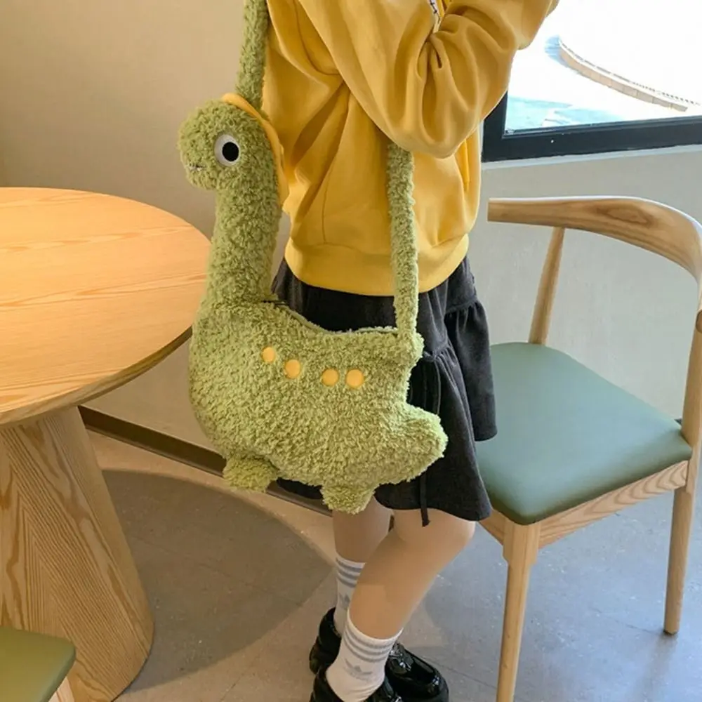 

Casual Zipper Long Neck Dinosaur Bag Plush Solid Color Cartoon Crossbody Bag Large Capacity Shoulder Bags Streetwear