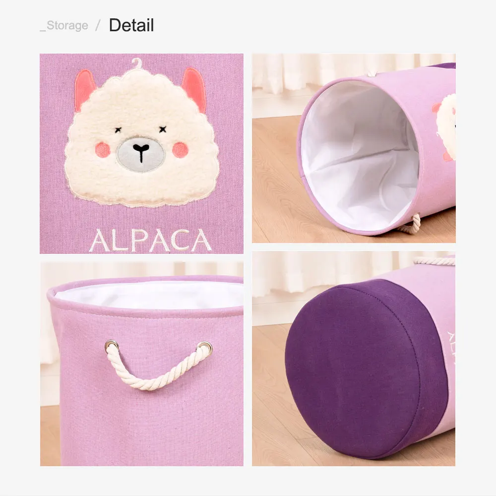 Foldable Girls Laundry Hamper Canvas Cartoon Alpaca Storage Basket for Kids Toys Clothes Laundry Basket for Home Organizer