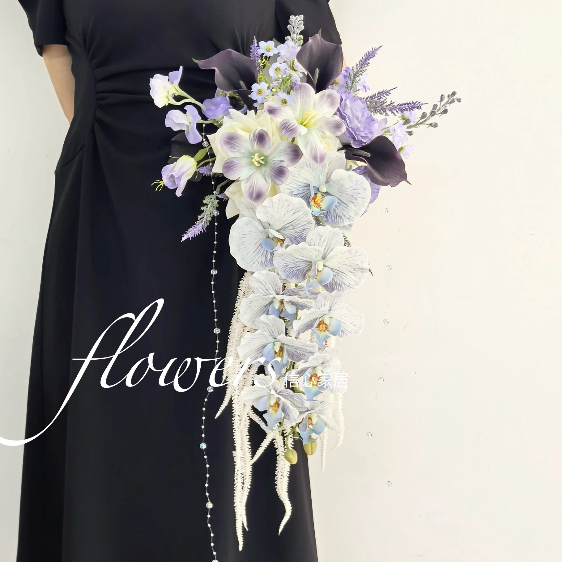 Paars en zwart waterval handboeket gesimuleerde bloem bruid bruiloft registratie boeket outdoor bruiloft fotografie rekwisieten fa