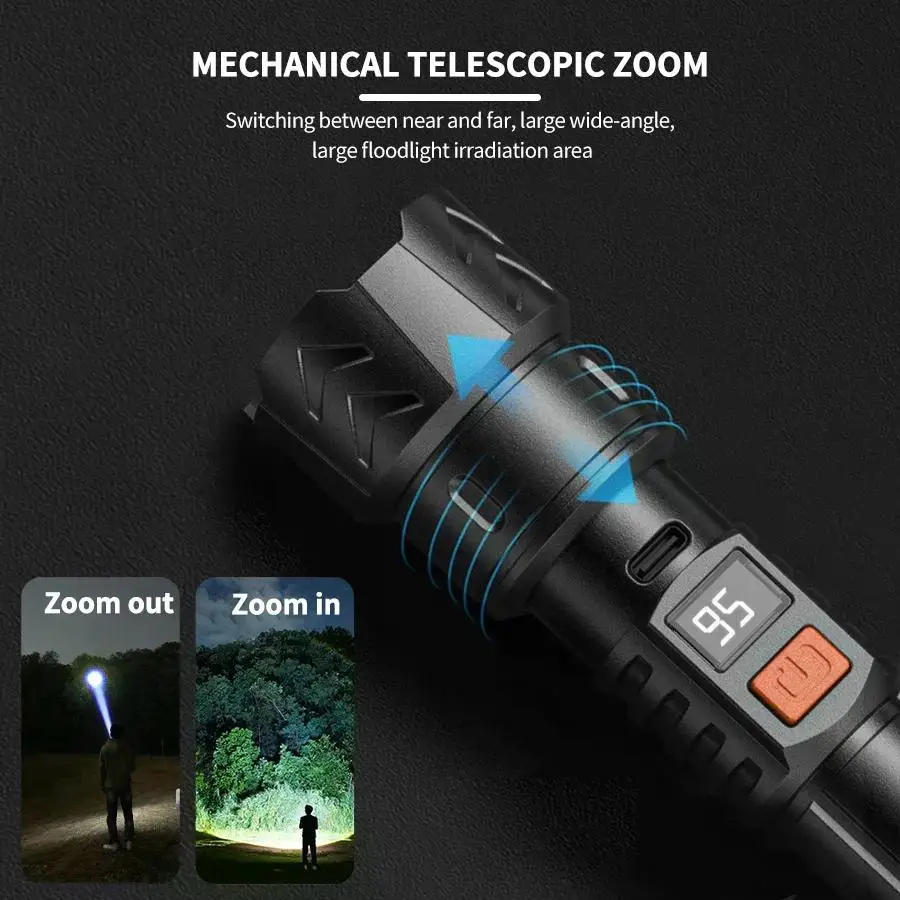 Imagem -04 - Potência Led Cob Lanterna Zoom Telescópico Tático Luz do Flash Poderoso Usb Recarregável Acampamento ao ar Livre Lanterna de Pesca d5 Alta