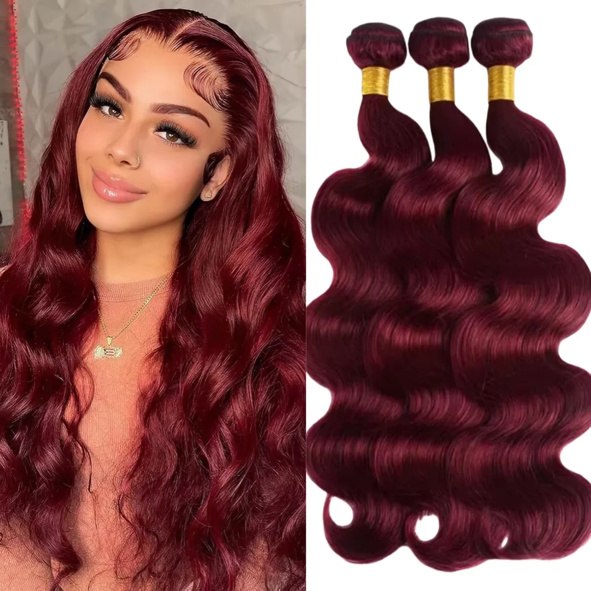 Extensiones de cabello humano ondulado Borgoña 16A 99j, color rojo, 30 pulgadas, trama brasileña, extensiones de mechones de cabello humano sin procesar Remy