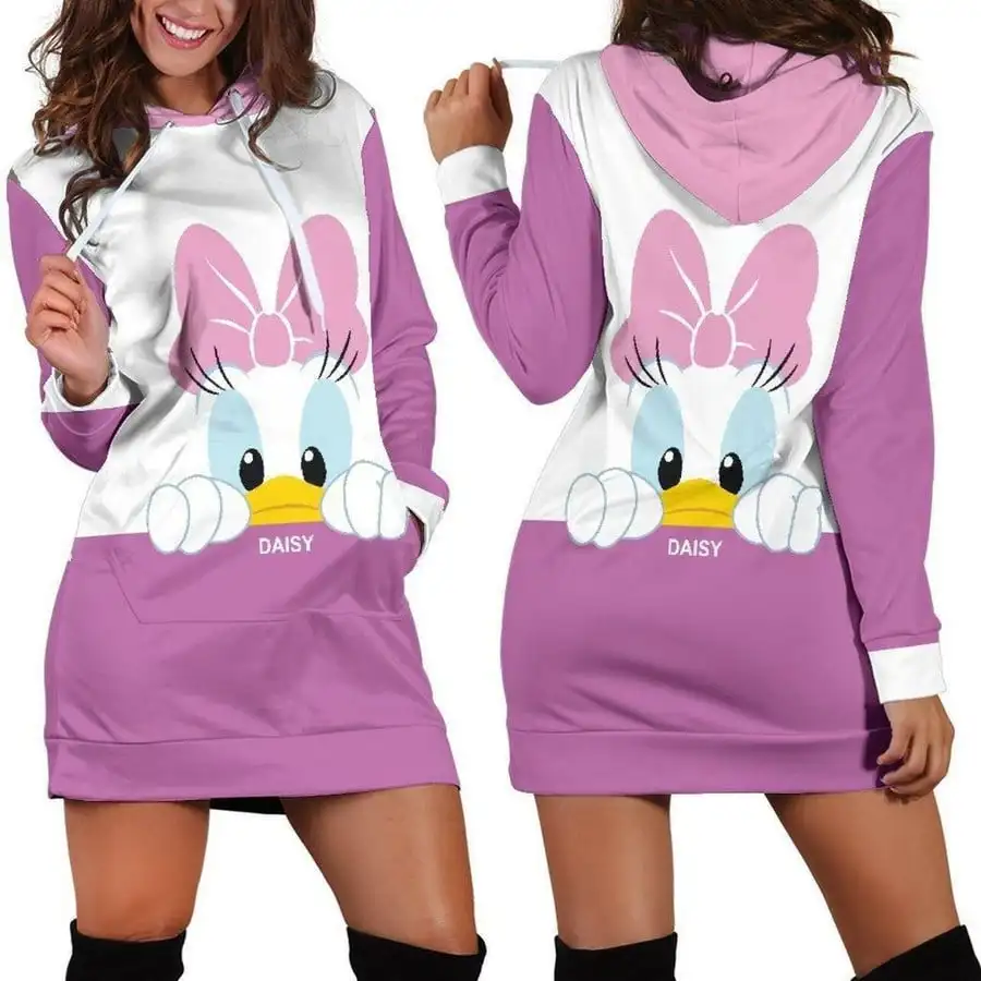 

Disney Duck Hoodie Dress 3D All Over Print For Women Hoodie Fashion Dress Disney Long Sleeve Hooded Dress