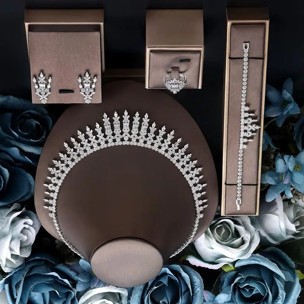 

Популярные в Дубае горячие продажи с цирконием, роскошный комплект свадебных украшений из 4 предметов, модные женские свадебные комплекты с цирконием, комплекты ожерелья и сережек