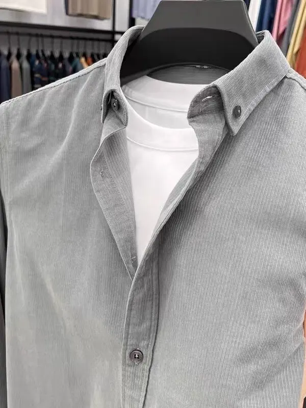 Men's Long Sleeve Corduroy Shirt Spring Autumn Casual Style Button up Breathable Comfortable No Ironing Required Business Casual
