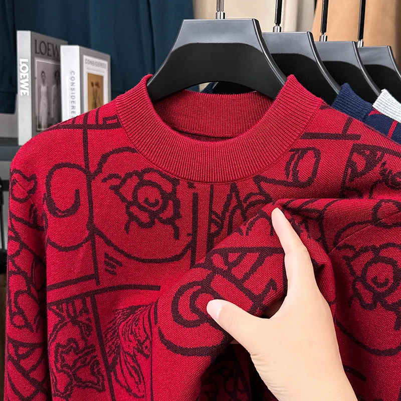 

Brand Original Men's O-Neck Hoodies Wool Knitwear Winter Hot sales Jacquard Warm Sweater Fashion Luxury Thicken Commute Menswear