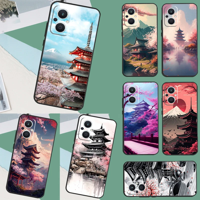 Japanese Art Temple Sakura Case For OPPO Reno 8 Lite 4 5 6 7 Reno 10 Pro 8T 4Z 5Z Find X2 X3 Lite Neo X6 X5 Pro Cover