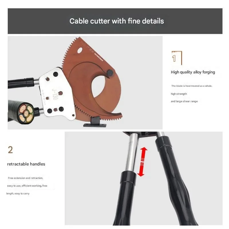 Tagliacavi a cricchetto applicabile ai cavi con diametri entro 3 cm/5 cm/7 cm/9 cm/10 cm/13 cm per tagliacavi manuale conduttore AL/CU