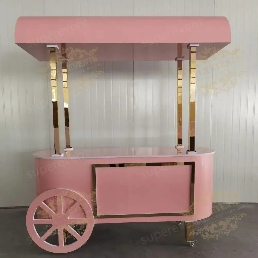 Wholesale Custom Baby Shower Candy Bar Cart Food Carts Party Decoration mobile party event flower cart with wheels For Wedding