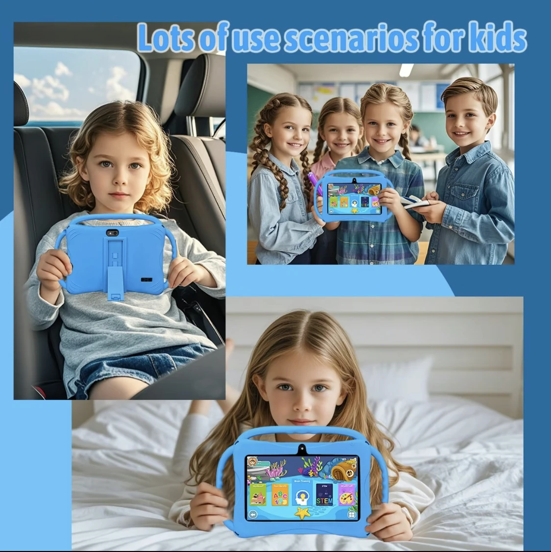 BDF 7-inch Tablet pre installed Children's Education Software Supporting WIFI Dual Camera Silicone Protection Case 4GB+64GB