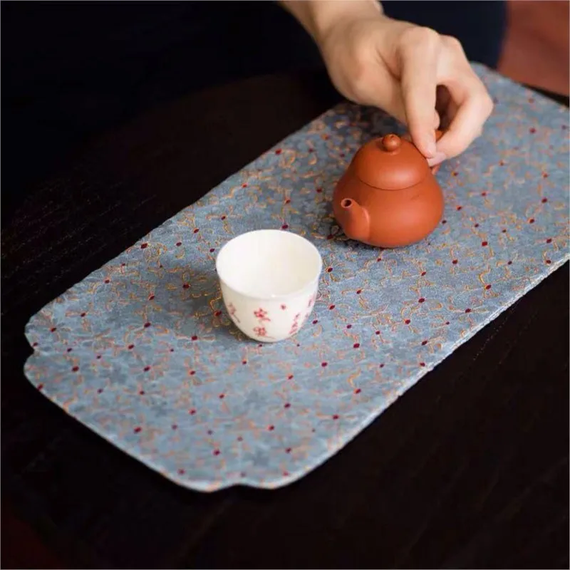 Brocade Tea Mat Small Size Double Sided Embroidered Chinese Song Style Brocade Table Flag Kung Fu Tea Ceremony Tea Cup Mat ZJ164