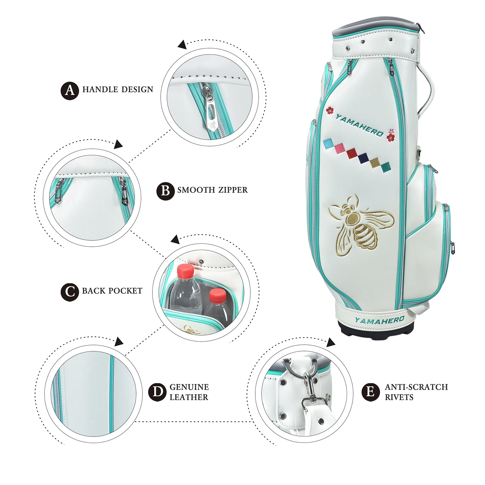 YAMAHERO Stylish Mint Women's Golf Stand Bag, Lightweight, Dual Straps, Large Pockets, Durable & Water Resistant
