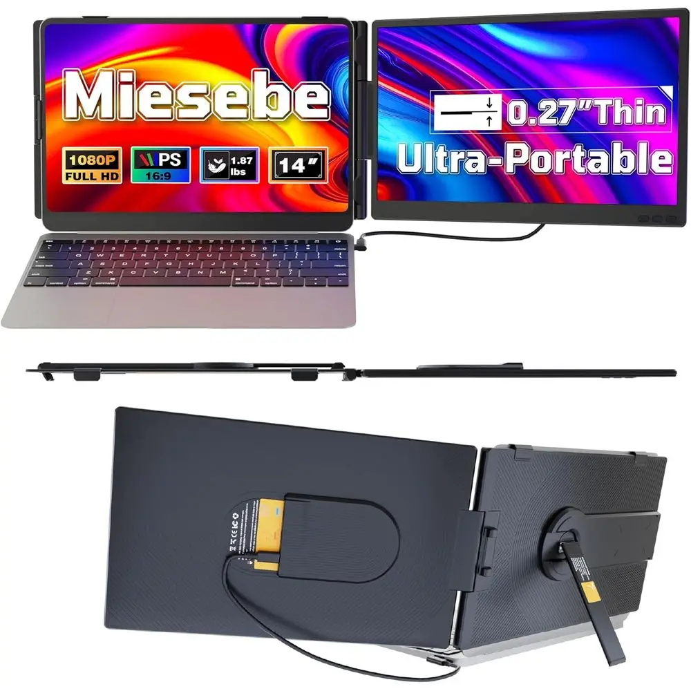 14 Ultra-Slim HD 1080P Portable Monitor, Compatible with 13-17.3 Laptops, Plug and Play, Eye-Care Second Screen for Windows/Andr
