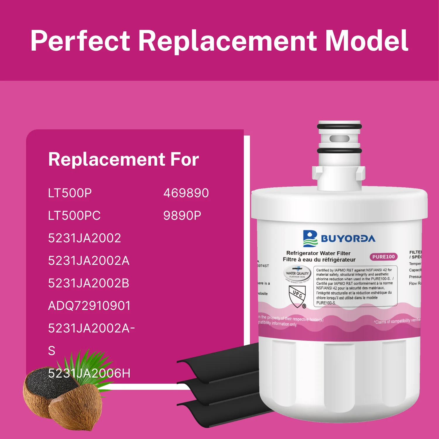 LT500P 5231JA2002A Filtro De Agua Para Refrigerador Repuesto Compatible Con for LG ADQ72910901, for Kenmore 9890 46-9890, for LFX25974ST, for LMX25964ST, 3PACK